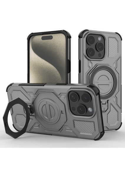 iPhone 15 Pro Max Manyetik Kılıf Döndürülebilir Metal Ayaklı Darbeye Dayanıklı Pc + Tpu Telefon Arka Kapağı (Yurt Dışından)