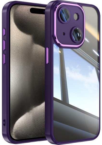 iPhone 15 Darbeye Dayanıklı Tpu + Pc Kılıflı Metal Düğmeli Şeffaf Telefon Kılıfı (Yurt Dışından)