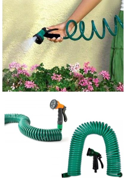 30 Metre Spiral Hortum + 4 Fonksiyonlu Özel Sulama Tabancası (5047)