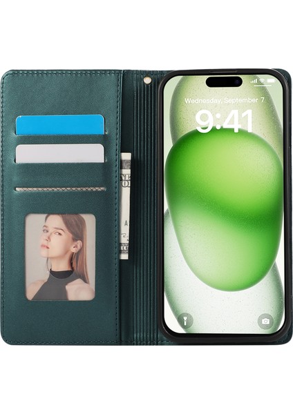 iPhone 15 Pro Rfıd Engelleme Cüzdan Standı Eşkenar Dörtgen Deri Telefon Kılıfı ve Bilek Kayışı (Yurt Dışından) fiyatları