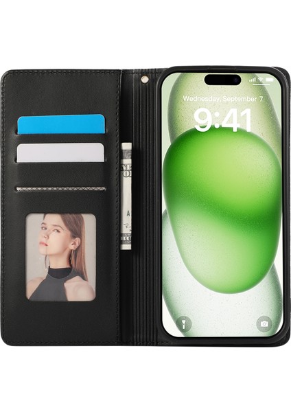 iPhone 15 Pro Rfıd Engelleme Cüzdan Standı Eşkenar Dörtgen Deri Telefon Kılıfı ve Bilek Kayışı (Yurt Dışından) fiyatları