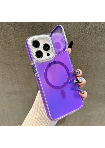 iPhone 15 Pro Manyetik Kılıf Tpu Akrilik Telefon Arka Kapağı Lens Filmi ve Destek Ayağı (Yurt Dışından)