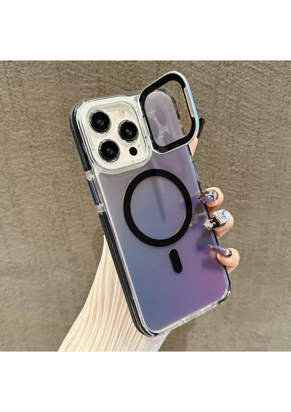 iPhone 15 Pro Manyetik Kılıf Tpu Akrilik Telefon Arka Kapağı Lens Filmi ve Destek Ayağı (Yurt Dışından)
