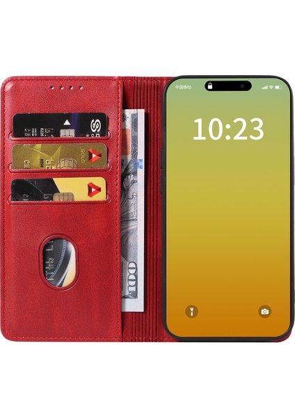 iPhone 15 Pro Cüzdan Manyetik Kapatma Dana Dokulu Deri Telefon Kılıfı (Yurt Dışından) fiyatları