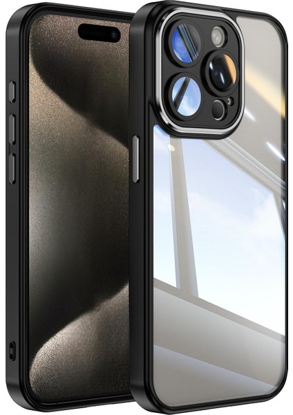 iPhone 15 Pro Darbeye Dayanıklı Tpu + Pc Kılıflı Metal Düğmeli Şeffaf Telefon Kılıfı (Yurt Dışından)