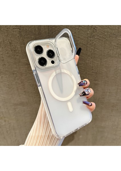 iPhone 15 Pro Manyetik Kılıf Tpu Akrilik Telefon Arka Kapağı Lens Filmi ve Destek Ayağı (Yurt Dışından)