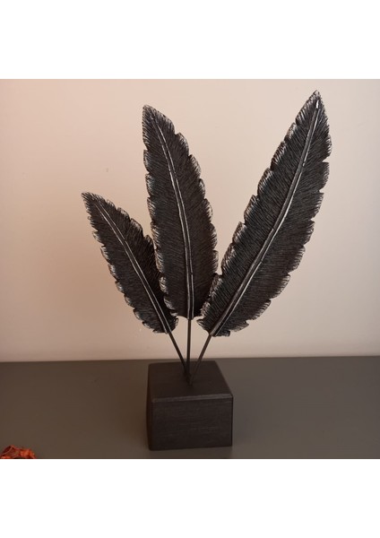 Aurora Feather – Lüks 3’lü Siyah Tüy Dekoratif Obje (33X23 Cm)