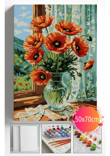 Sayılarla Boyama Seti Numaralı Tuval Fırça Boya Dahil Kasnaklı Set 50X70 cm - Gelincik