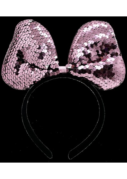 Renk Değiştiren Pullu Payetli Fiyonk Parti Tacı Pembe Gümüş Renk 20X16 cm (5047)