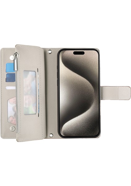 iPhone 15 Pro Fermuarlı Cepli Cüzdan Deri Kapaklı Telefon Kılıfı ve Kayışları (Yurt Dışından) fiyatları
