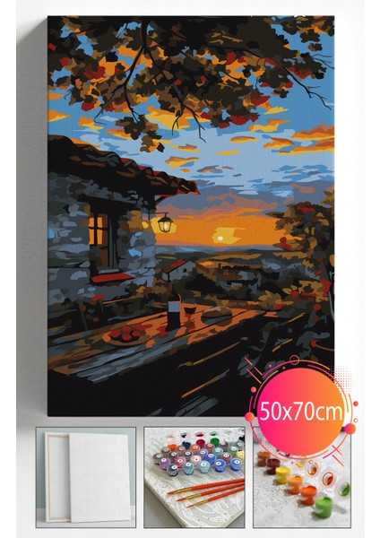 Sayılarla Boyama Seti Numaralı Tuval Fırça Boya Dahil Kasnaklı Set 50X70 cm -Günbatımı Şarap