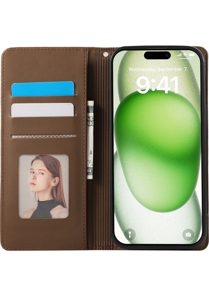 iPhone 15 Pro Max Rfıd Engelleme Cüzdan Standı Eşkenar Dörtgen Deri Telefon Kılıfı ve Bilek Kayışı (Yurt Dışından) fiyatları