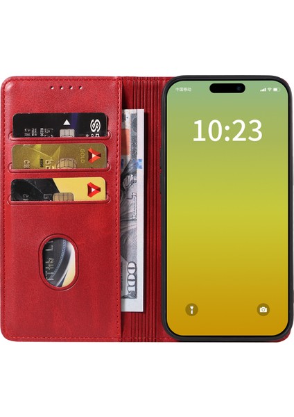 iPhone 15 Cüzdan Manyetik Kapatma Dana Dokulu Deri Telefon Kılıfı (Yurt Dışından) fiyatları