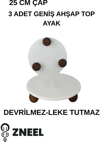 25 cm Mermer Görünümlü Sunumluk | 3 Ahşap Top Ayaklı – Devrilmez & Leke Tutmaz indirimleri