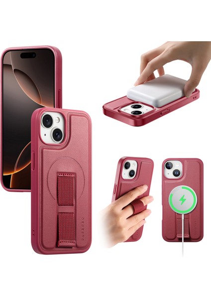 iPhone 15 Manyetik Kılıf Bileklik Pu Deri + Pc Darbeye Dayanıklı Telefon Kılıfı (Yurt Dışından)