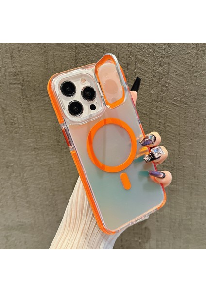 iPhone 15 Pro Max Manyetik Kılıf Tpu Akrilik Telefon Arka Kapağı Lens Filmi ve Destek Ayağı (Yurt Dışından)