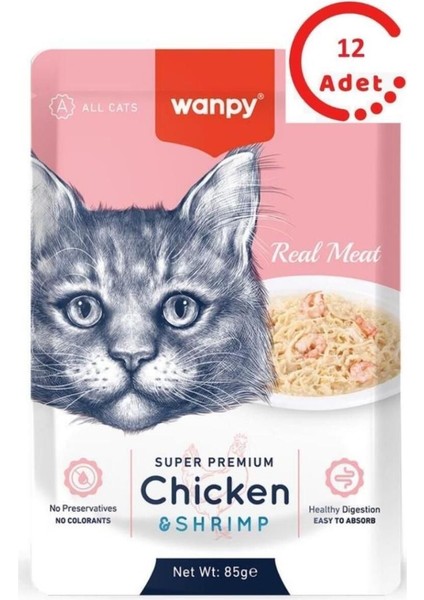 Pouch Tavuklu Karidesli Kedi Konservesi 85GR x 12 Adet