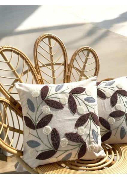 Dal Model Punch Işlemeli Kırlent Kılıfı