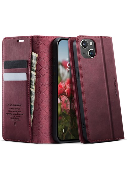 iPhone 15 Rfıd Engelleme Cüzdan Standı Dana Dokulu Deri Telefon Kılıfı (Yurt Dışından)