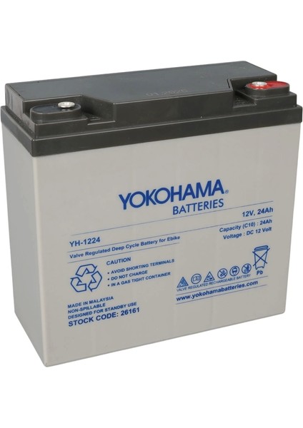 Yokohama YH-1224 12 Volt - 24 Amper Elektrikli Bisiklet Aküsü (180 x 76 x 167 Mm) (5047)