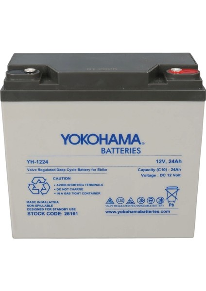 Yokohama YH-1224 12 Volt - 24 Amper Elektrikli Bisiklet Aküsü (180 x 76 x 167 Mm) (5047) fiyatları