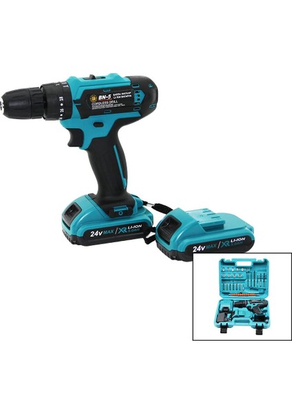 Mavi 1250 Rpm Bn-5 F-136 Cordless Drıll Full ŞARJLI=24V=5.0AH - 2 Batarya Matkap Seti Çantalı (5047)