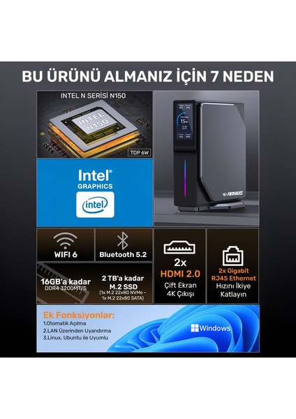 Momentum ND-I15A005 N150 16GB 512SSD FreeDOS Mini PC fiyatları