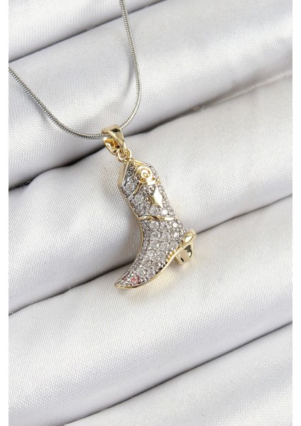 316L Çelik Zirkon Taşlı Çizme Model Gümüş Renk Kadın Kolye