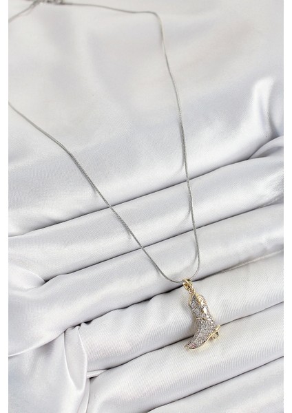 316L Çelik Zirkon Taşlı Çizme Model Gümüş Renk Kadın Kolye fiyatları