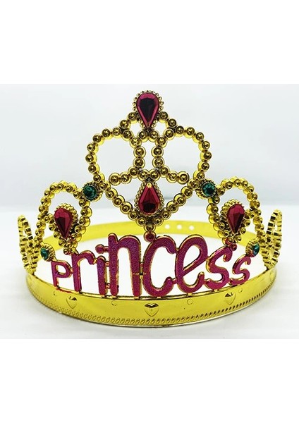 Prenses Yazılı Altın Renk Ayarlanabilir Parti Tacı 60 cm (5047)
