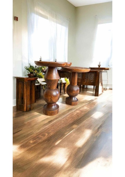 Açık Ceviz Renk 2’li Ahşap Mantar Yan Sehpa