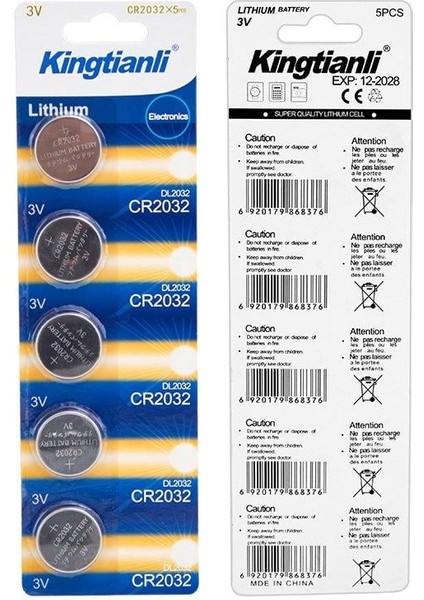 Powermaster CR2032 3 Volt Lityum Para Pil 5'li Paket PM-9534 Düğme Pil