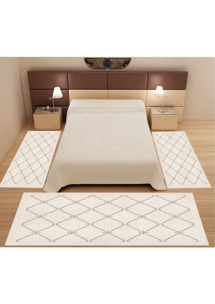 Dijital Baskı Kaymaz Taban Yıkanabilir Modern 3'lü Yatak Odası Halısı (80 X150 2 Adet 80 X300 1 Adet