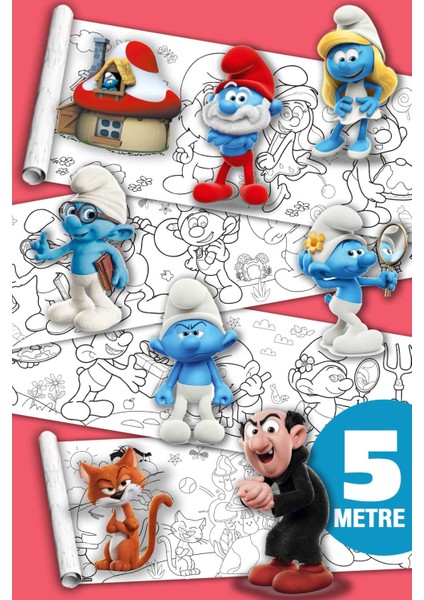 Şirinler Boyama Rulosu 5 Metre - Çocuklar Için Dev Rulo Boyama Kağıdı 45X500 cm | Karakterli Etkinlik ve Eğitici Oyuncak