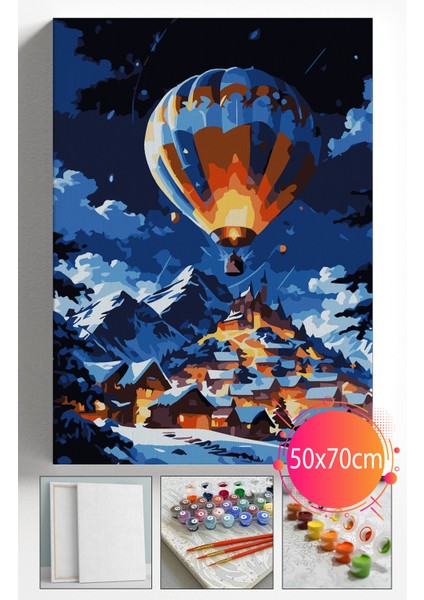 Sayılarla Boyama Seti Numaralı Tuval Fırça Boya Dahil Kasnaklı Set 50X70 cm - Işıklı Balon