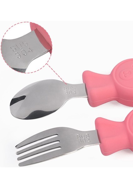 304 Çelik Pembe Ayıcık Model Bebek Kaşık ve Çatal Set CIN766PM fiyatları