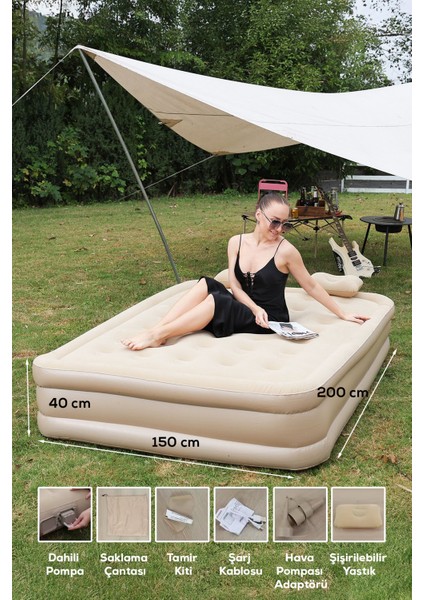Şarjlı Otomatik Pompalı Çift Kişilik Şişme Yatak Su Geçirmez Kamp ve Misafir Yatağı modelleri