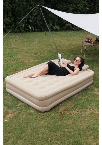Şarjlı Otomatik Pompalı Çift Kişilik Şişme Yatak Su Geçirmez Kamp ve Misafir Yatağı fırsatları