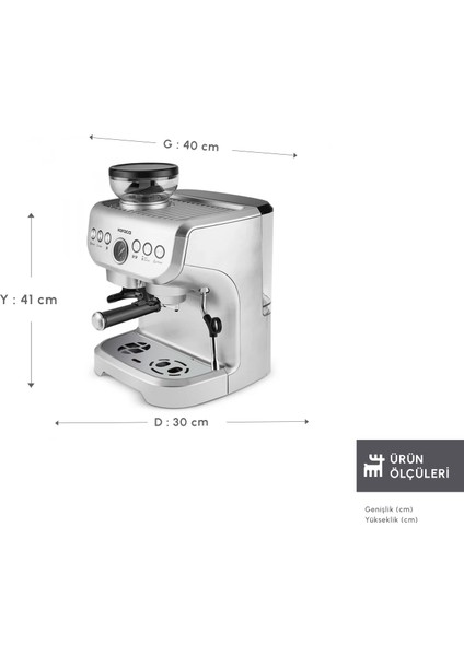 Coffee Art Barista Kahve Öğütücülü, Süt Köpürtücülü, 15 Bar Basınçlı Espresso, Latte, Cappuccino, Americano Makinesi 2 Lt fiyatları