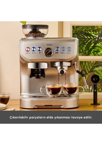 Coffee Art Barista Kahve Öğütücülü, Süt Köpürtücülü, 15 Bar Basınçlı Espresso, Latte, Cappuccino, Americano Makinesi 2 Lt