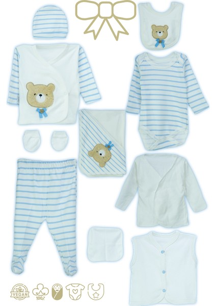 Erkek Bebek Yeni Doğan Seti 10 Lu Hastane Çıkışı 0-3 Aylık %100 Doğal Pamuk OPEB25BBLMOD30