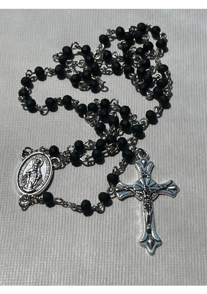 4mm Siyah Çek Kristali Katolik Hristiyan Rosary Çocuk Tesbihi