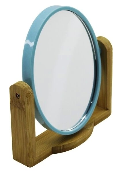 6 Inç Oval - Bambu Ahşap Ayaklı - Çift Taraflı Makyaj Aynası (5047)