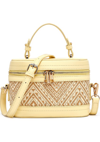 Kadın Sarı Uzun Askılı Desenli Mini Kutu Çapraz Çanta 25SBD262014 modelleri