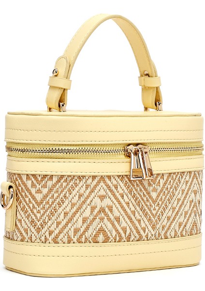 Kadın Sarı Uzun Askılı Desenli Mini Kutu Çapraz Çanta 25SBD262014