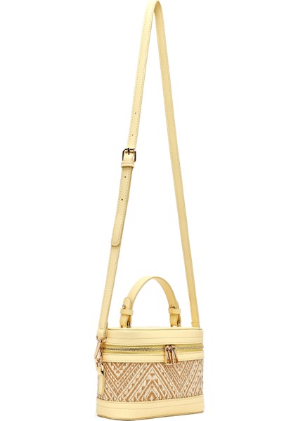 Kadın Sarı Uzun Askılı Desenli Mini Kutu Çapraz Çanta 25SBD262014