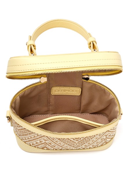 Kadın Sarı Uzun Askılı Desenli Mini Kutu Çapraz Çanta 25SBD262014