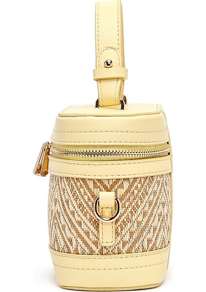 Kadın Sarı Uzun Askılı Desenli Mini Kutu Çapraz Çanta 25SBD262014