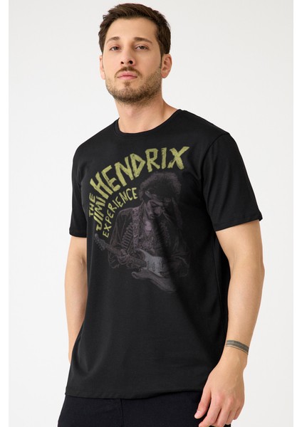 The Jimi Hendrix Experience Blues Rock Guitar Gitar Baskılı Tişört Siyah T-Shirt