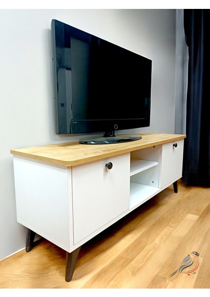 Ünite Modern Ayaklı Tv Ünitesi 125CM 2 Kapaklı Raflı fırsatları